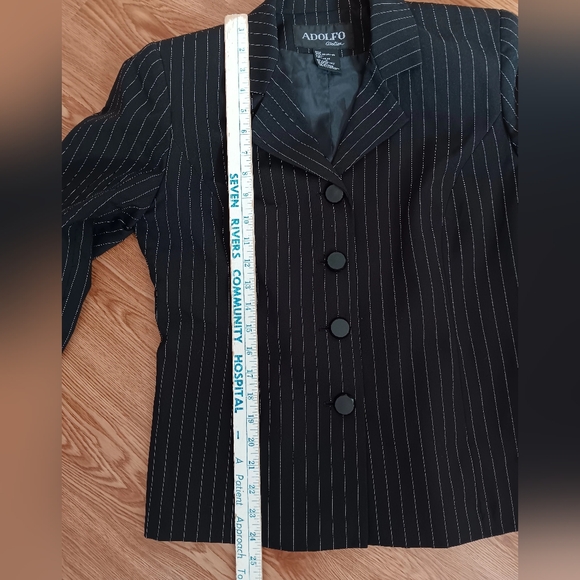Adolfo Atelier Womens Size 10 Pin Striped Dress Jacket Black Button Down - Picture 7 of 8